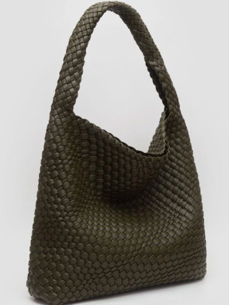 New Tiara Woven Hobo Tote Bag Olive Green | Large Shoulder Purse W/ Pouch Vegan